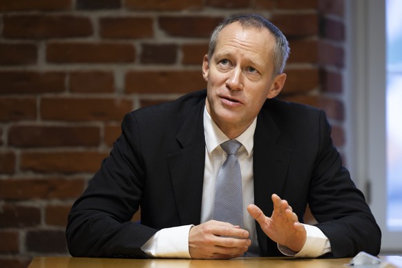 Markus Maeder, Swiss State Secretary for Security Policy, speaks during a visit to the NATO Cooperative Cyber ​​Defense Center of Excellence CCDCoE in Tallinn, Estonia, Monday, February 5, 2024. The Swiss...