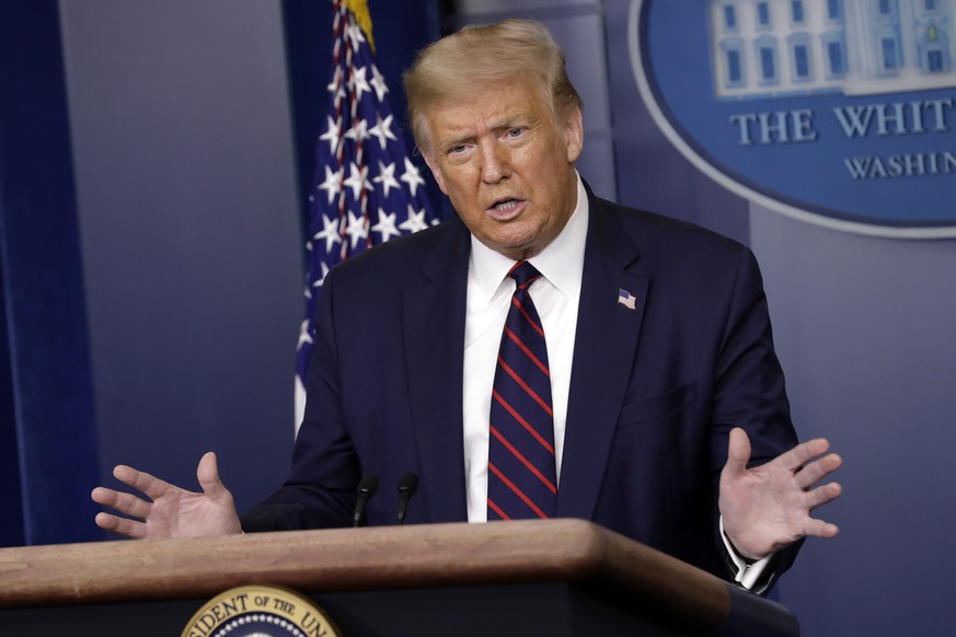 epa08575557 U.S. President Donald Trump speaks at a news conference at the White House in Washington, DC, USA, 30 July 30 2020. EPA/YURI GRIPAS / POOL