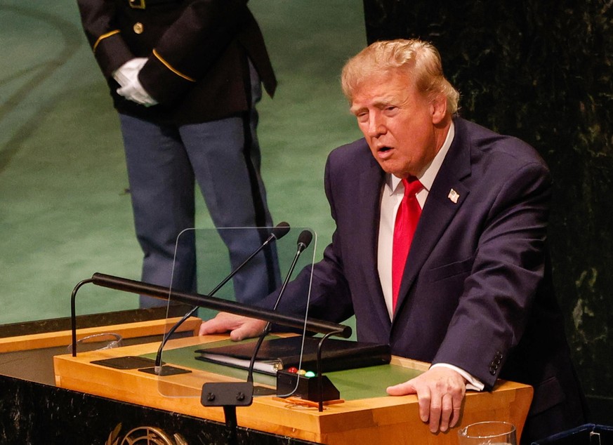 epa13255800 US President Donald Trump delivers his speech during the General Debate of the 81st session of the United Nations (UN) General Assembly at United Nations Headquarters in New York, New York ...
