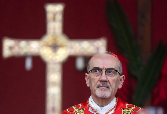 epa12858883 Cardinal Pierbattista Pizzaballa, the Latin Patriarch of Jerusalem, holds a prayer service to mark Palm Sunday, in Jerusalem, 29 March 2026, following the cancellation of the traditional P ...