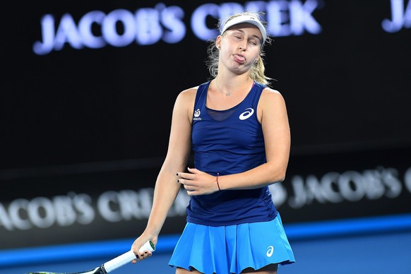 epa05738058 Daria Gavrilova of Australia reacts during her Women&#039;s Singles third round match against Timea Bacsinszky of Switzerland at the Australian Open Grand Slam tennis tournament in Melbour ...