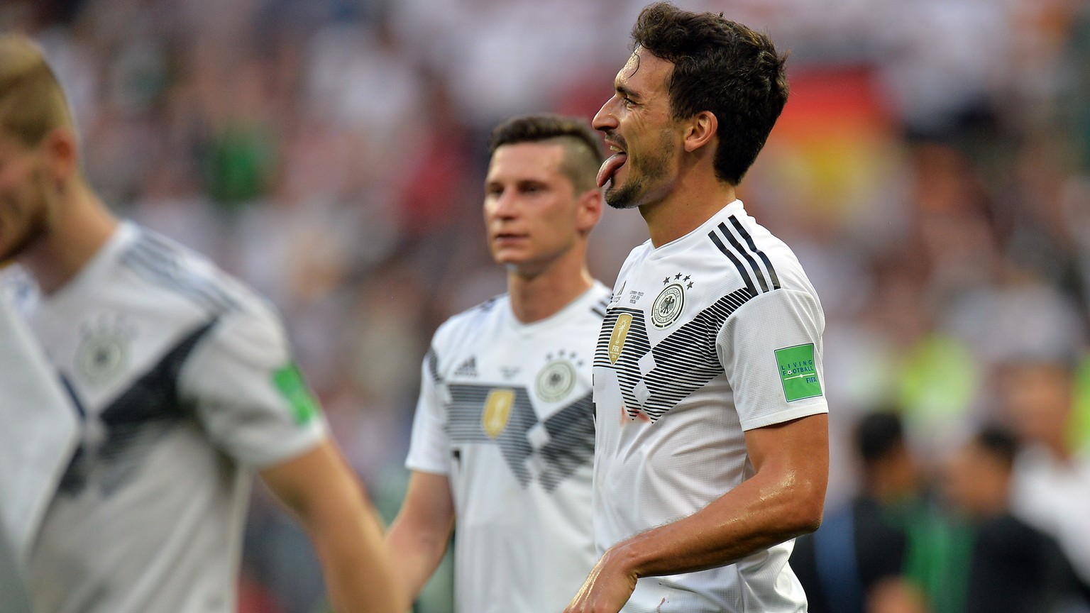 epa06816524 Mats Hummels of Germany reacts after the FIFA World Cup 2018 group F preliminary round soccer match between Germany and Mexico in Moscow, Russia, 17 June 2018.

(RESTRICTIONS APPLY: Edit ...
