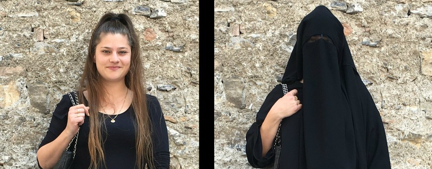 watson-Reporterin Rafaela Roth verhüllt sich für einen Niqab-Selbstversuch in Lugano.