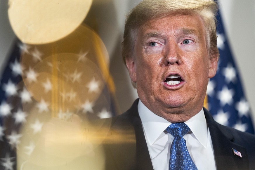 epaselect epa08432514 US President Donald J. Trump speaks to the media after attending the Republican Senate luncheon in the Hart Senate Office Building in Washington, DC, USA, 19 May 2020. Trump spok ...