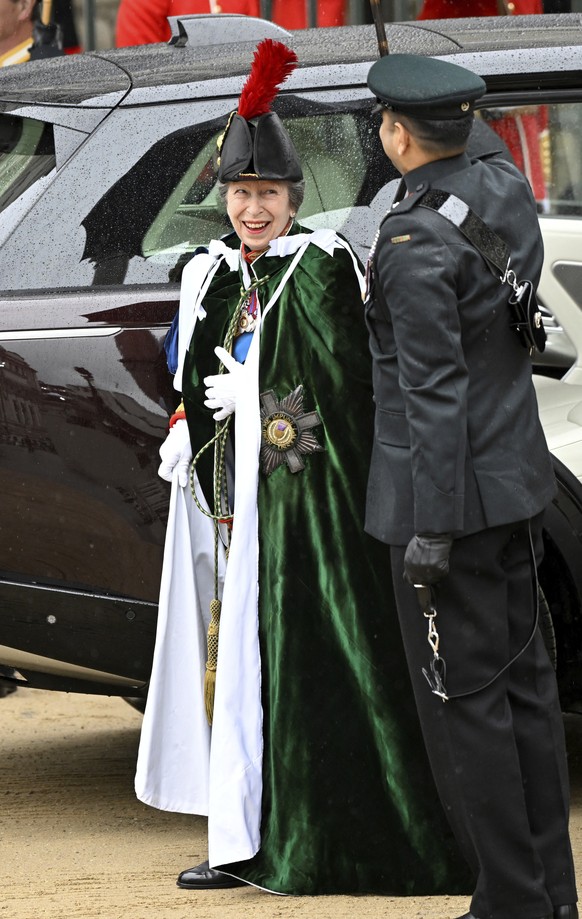 Britain&#039;s Princess Anne arrives to attend Britain&#039;s King Charles III and Camilla, the Queen Consort, coronation ceremony at Westminster Abbey, London, Saturday, May 6, 2023. (Toby Melville,  ...