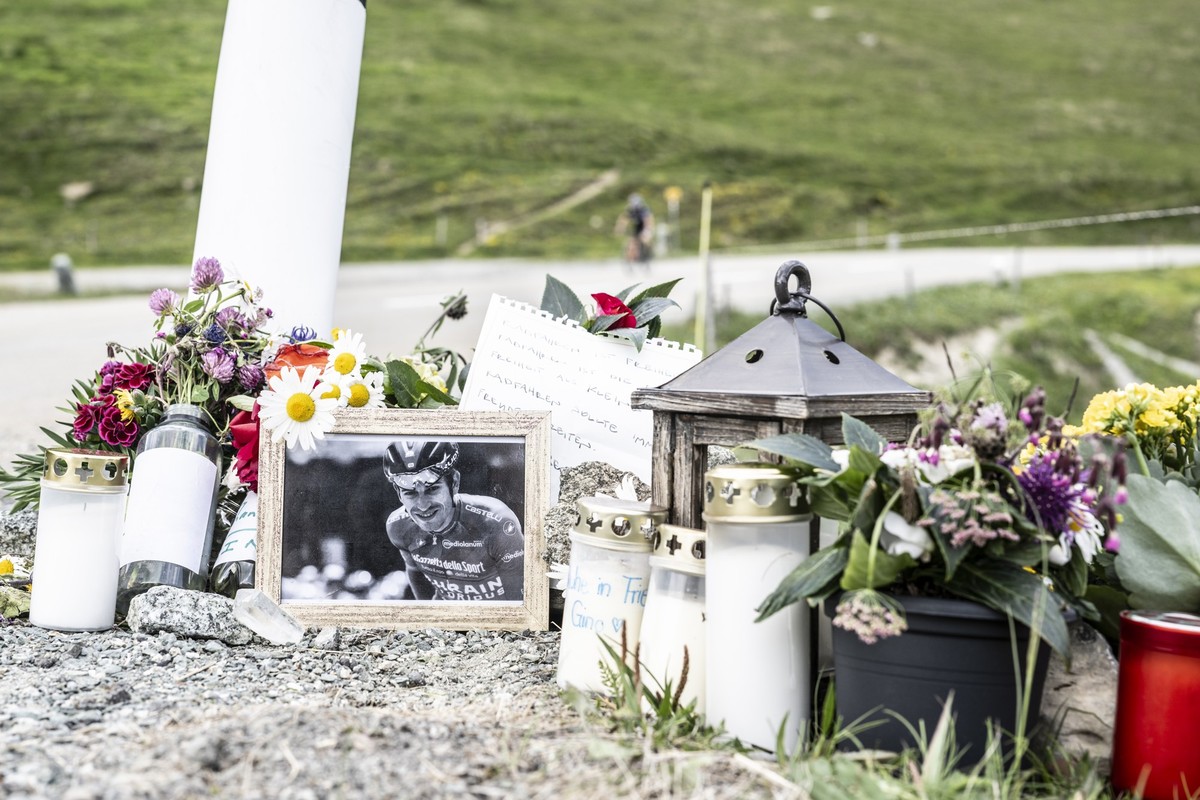 Memorial and at the same time accident site of Gino Maeder, on Albulapass, Switzerland, on Sunday, June18, 2023. Gino Maeder from Switzerland of Team Bahrain Victorious crashed during descent from the ...