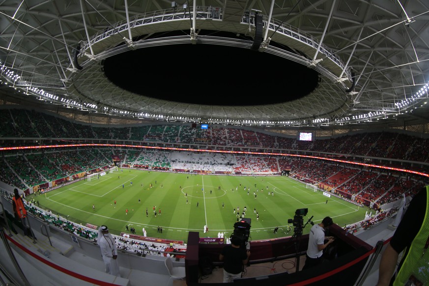 A general view of the Al Thumama Stadium is seen during official inauguration ceremony in Doha, Qatar, Friday, Oct. 22, 2021 The stadium will be one of the venueas for the World Cup 2022 in Qatar. (AP ...