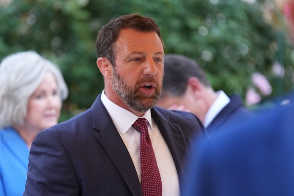 Secretary of Homeland Security Markwayne Mullin arrives for an event before President Donald Trump speaks with Republican lawmakers in the Rose Garden of the White House, Wednesday, Sept. 2, 2026, in  ...