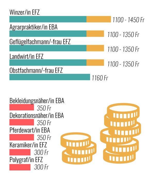 Eine ausführlichere Liste zu Lohnempfehlungen während der Lehre hat yousty.ch hier zusammengestellt.