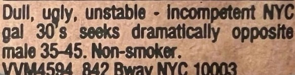 Long Lost Personals - Dating-Annoncen anno dazumal.

https://www.instagram.com/longlostpersonals/