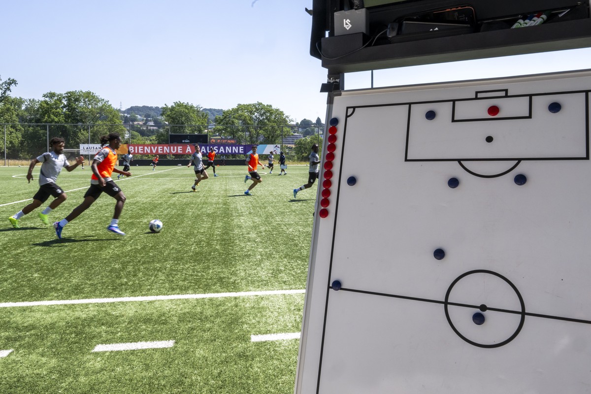 Les joueurs Lausannois en action lors de la reprise de l'entrainement du FC Lausanne-Sport pour la saison 2026/27 du championnat de football de Super league, ce jeudi 25 juin 2026 au stade de la  ...