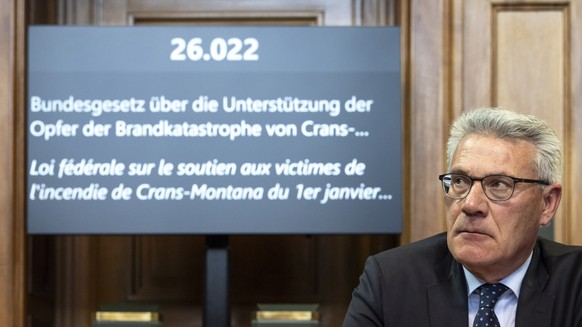 Pirmin Schwander, SVP-SZ, waehrend der Debatte um die Unterstuetzung der Opfer der Brandkatastrophe von Crans-Montana vom 1. Januar 2026, der Fruehjahrssession der Eidgenoessischen Raete, am Mittwoch, ...