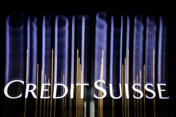 epa10525209 The logo of Swiss bank Credit Suisse is seen on a building in Zurich, Switzerland, 15 March 2023. Battered shares of Credit Suisse lost more than one-quarter of their value on 15 March, hi ...
