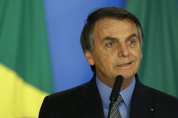 Brazil&#039;s President Jair Bolsonaro speaks at a ceremony to kickoff the Economic Freedom Project, at the Planalto Palace, in Brasilia, Brazil, Friday, Sept. 20, 2019. This is Bolsonaro&#039;s first ...