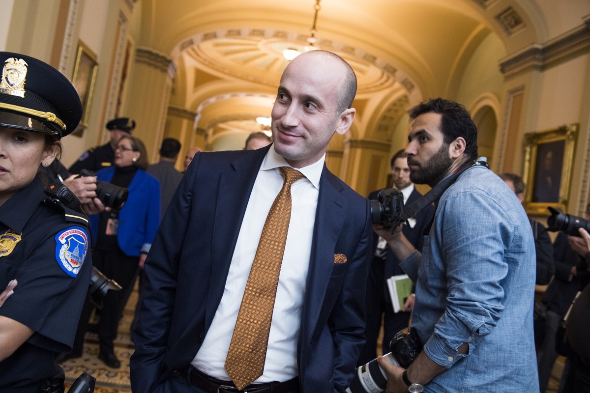 UNITED STATES - MAY 14: Stephen Miller, a White House senior advisor, arrives to attend the Republican Senate Policy Luncheon in the Capitol on Tuesday, May 14, 2019. (Photo By Tom Williams/CQ Roll Ca ...