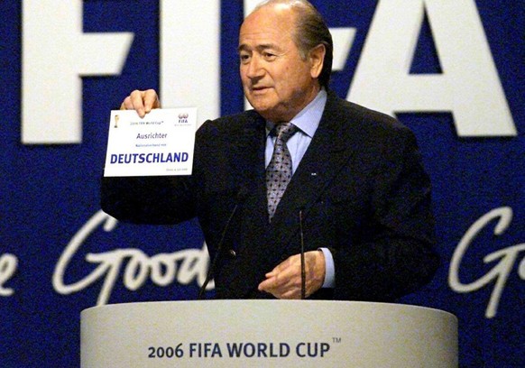 A file picture dated 06 June 2000 of FIFA president Joseph Blatter during the awarding of the FIFA World Cup 2006 in Zurich, Switzerland. FIFA plans to investigate a report that Germany bribed officia ...
