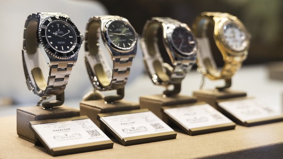 Watches made by Swiss watch manufacturer Rolex are seen on display in Bern, Switzerland, Friday, Aug. 8, 2025. (Peter Klaunzer/Keystone via AP)
Switzerland Trump Tariffs