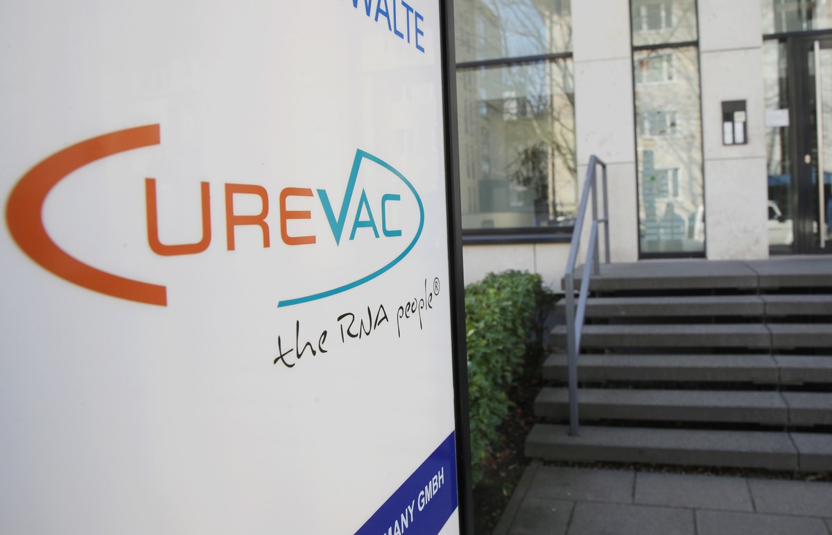 epa08295726 An office site of biopharmaceutical company CureVac in Frankfurt am Main, Germany, 15 March 2020. According to media reports, Germany and the United States are currently in a dispute over  ...