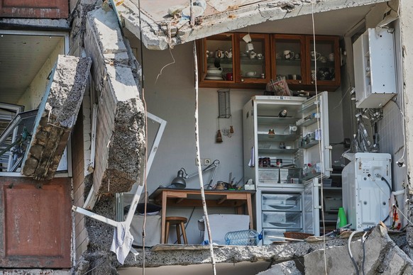 Apartment interiors are seen in a damaged residential house following Russian missile attack in Kyiv, Ukraine, Thursday, May 14, 2026. (AP Photo/Efrem Lukatsky)
APTOPIX Russia Ukraine War