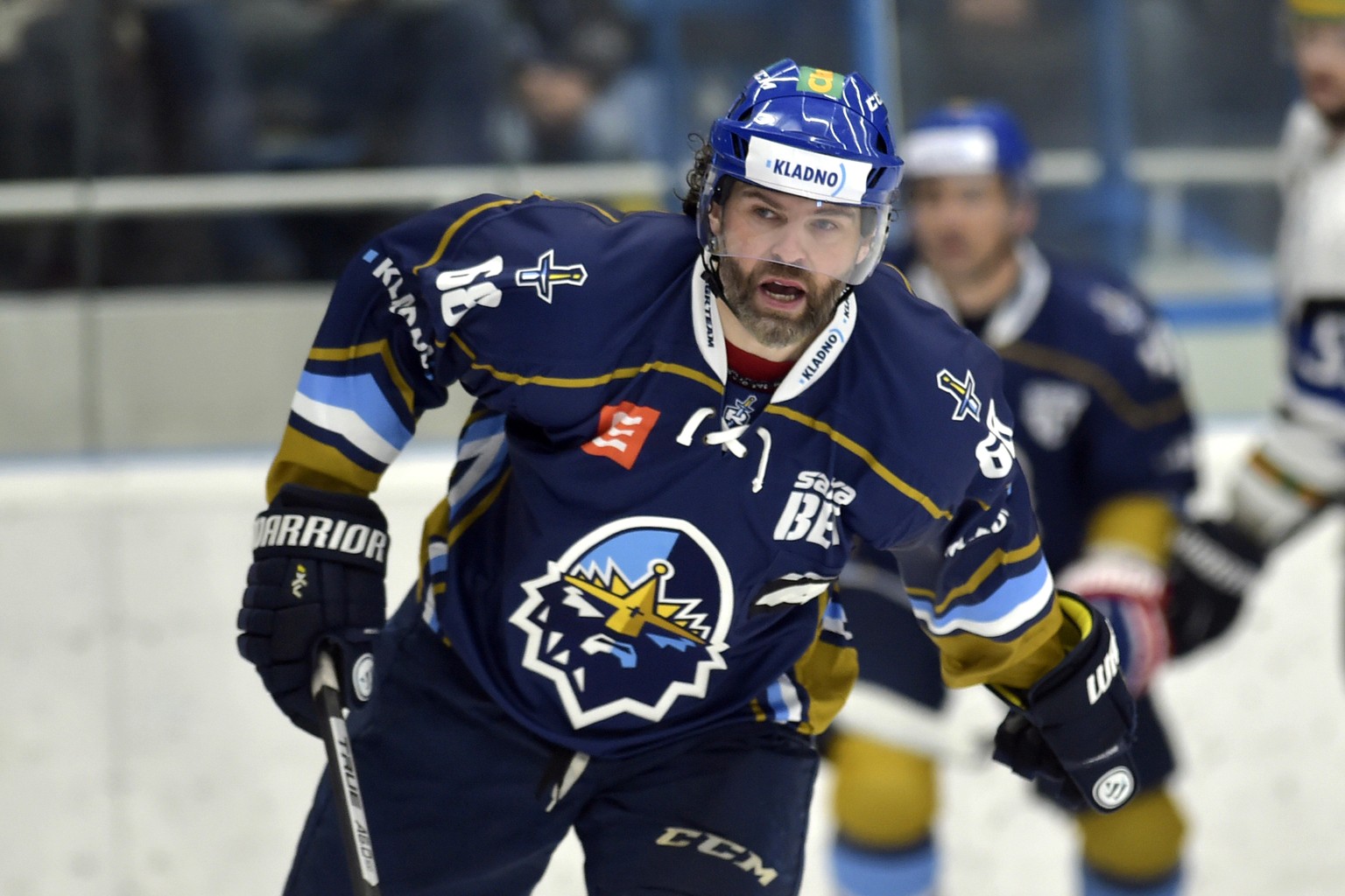 Ex-NHL player Jaromir Jagr plays for Kladno in action against Havirov team during their First Czech Hockey League match, in Havirov, Czech Republic, Monday, Feb. 18, 2019. 47-years player returned ont ...