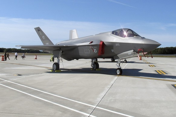 FILE - An F-35 fighter jet arrives at the Vermont Air National Guard base in South Burlington, Vt, Sept. 19, 2019. Swiss officials on Monday, Sept. 19, 2022 formally signed a procurement contract to a ...