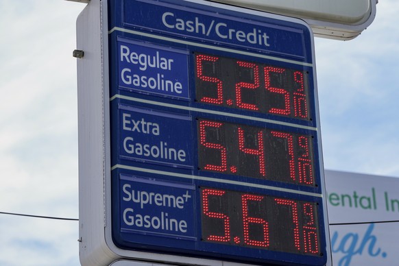 epa12793090 A gas price sign shows a rise to over 5 dollars a gallon at a Mobil gas station in Los Angeles, California, USA, 03 March 2026. The average price per gallon jumped 11 cents overnight in th ...