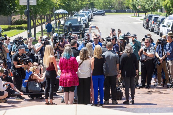 Family members talk to the media after Brian Kohberger, pled guilty to the murders of four University of Idaho students at the Ada County Courthouse in Boise, Idaho, Wednesday, July 2, 2025, in Boise, ...