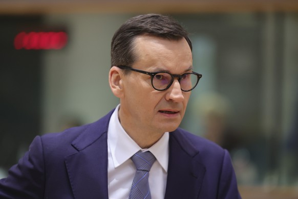 Poland&#039;s Prime Minister Mateusz Morawiecki waits for the start of a round table meeting at an EU summit in Brussels, Thursday, Dec. 15, 2022. EU leaders meet for a one day summit on Thursday to d ...