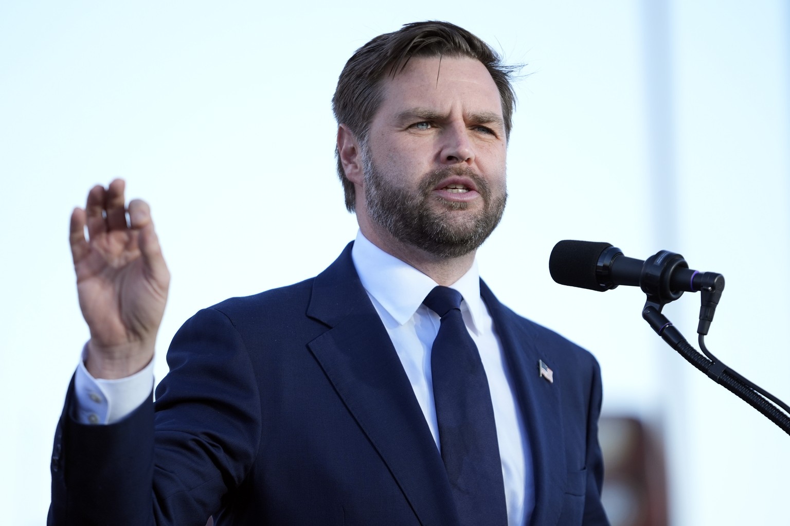 Republican vice presidential nominee Sen. JD Vance, R-Ohio speaks during a campaign event at the Berlin Raceway Wednesday, Oct. 2, 2024 in Marne, Mich. (AP Photo/Paul Sancya)