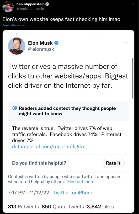 Twitters Faktencheck-Tool korrigiert Musk.