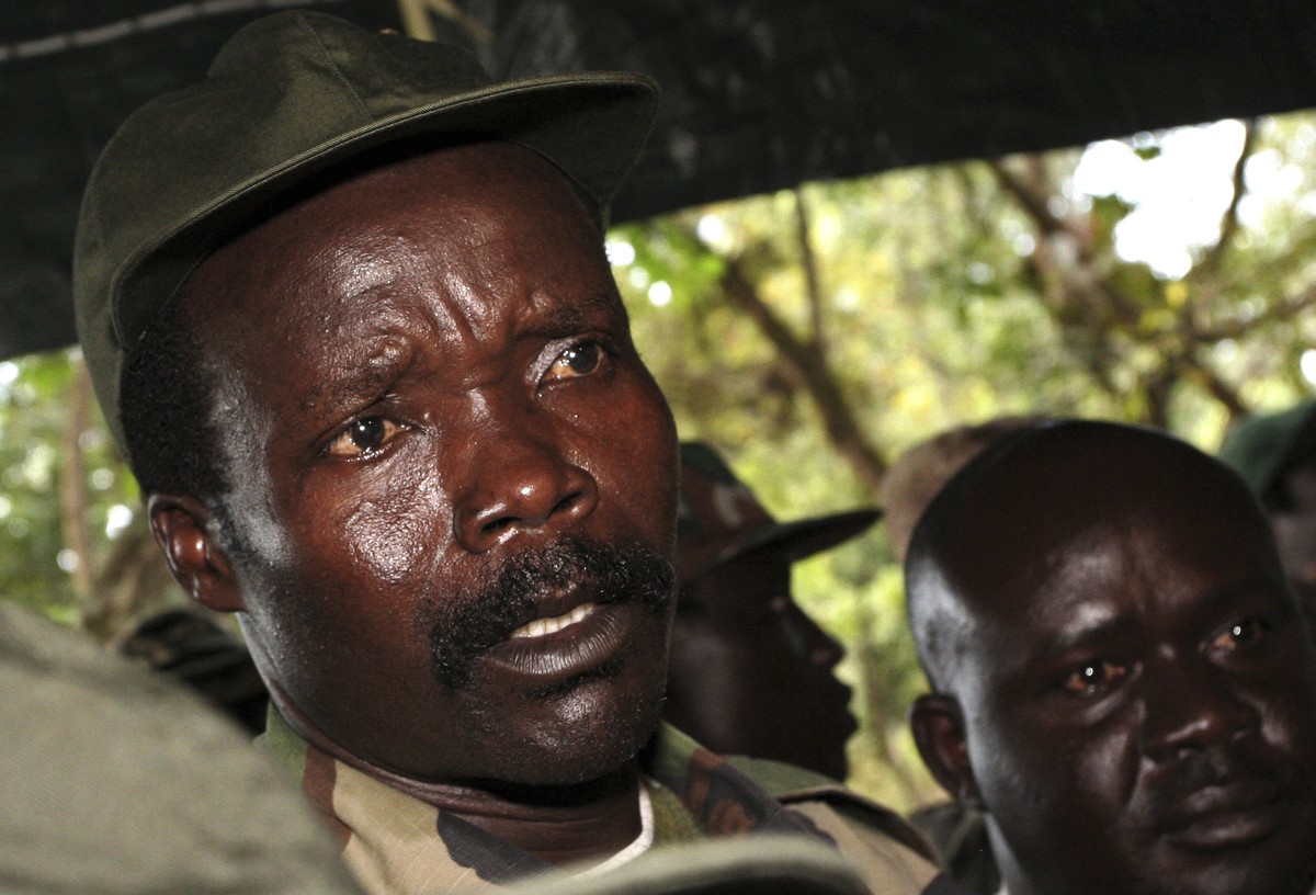 FILE - In this Nov. 12, 2006 file photo, the leader of the Lord's Resistance Army Joseph Kony answers journalists' questions following a meeting with UN humanitarian chief Jan Egeland at Ri- ...