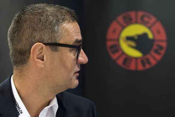 Marc Luethi, CEO des SC Bern, spricht waehrend einer Vorsaison-Medienkonferenz des SC Bern, am Montag, 5. September 2016, in der Postfinance Arena in Bern. (KEYSTONE/Anthony Anex)