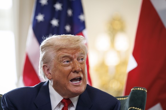 epa12269120 US President Donald J. Trump speaks to the media during a bilateral meeting with British prime minister at the Trump Turnberry golf resort in Turnberry, Scotland, Britain, 28 July 2025. Pr ...