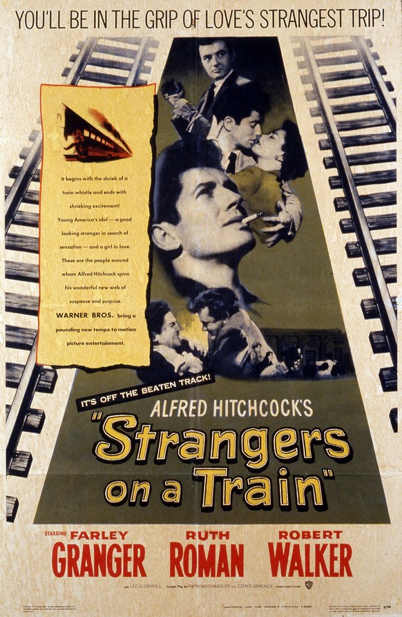 Affiche de film Affiche du film Strangers on a train L Inconnu du Nord-Express, de Alfred Hitchcock avec Farley Granger, Ruth Roman, et Robert Walker, 1951 d apres le roman policier de Patricia Highsm ...