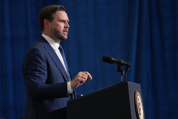 Vice President JD Vance speaks about efforts to combat fraud during an event at the Wisconsin Air National Guard facility at Milwaukee Mitchell International Airport, Wednesday, July 8, 2026, in Milwa ...