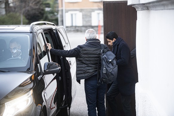 Nasser al-Khelaifi, PSG-Praesident, verlaesst das Bundesstrafgericht in Bellinzona, am Montag, 7. Maerz 2022. Im Berufungsprozess gegen den ehemaligen Fifa-Generalsekretaer Jerome Valcke und PSG-Praes ...