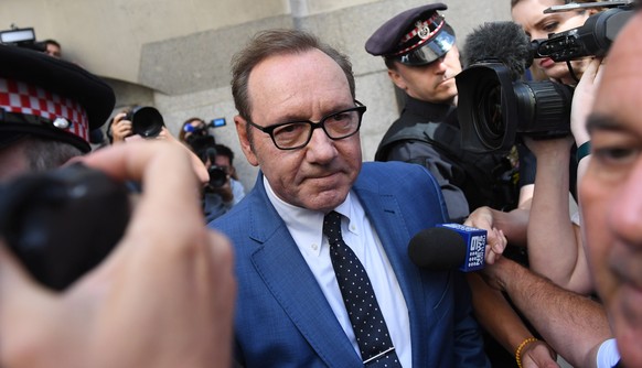 epa10070153 US actor Kevin Spacey leaves the Central Criminal Court, known as the Old Bailey, in London, Britain, 14 July 2022. Spacey was charged with four counts of sexual assault against three men. ...