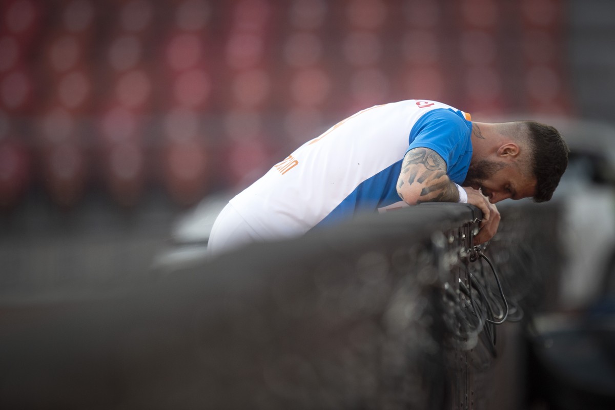 Grasshopper Marco Djuricin, beim Fussballspiel der Super League zwischen dem Grasshopper Club Zuerich und dem FC Thun, am Samstag, 20. April 2019, im Stadion Letzigrund in Zuerich. (KEYSTONE/Melanie D ...