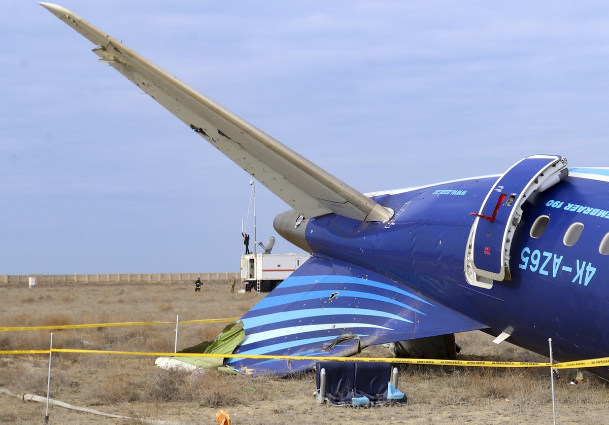 This image from video released by the administration of the Mangystau region of Kazakhstan, shows the wreckage of Azerbaijan Airlines Embraer 190 on the ground near the airport of Aktau, Kazakhstan, W ...