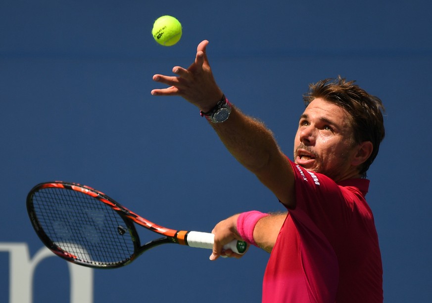 Aug 30, 2016; New York, NY, USA; Stan Wawrinka of Switzerland hits to Fernando Verdasco of Spain (not pictured) on day two of the 2016 U.S. Open tennis tournament at USTA Billie Jean King National Ten ...