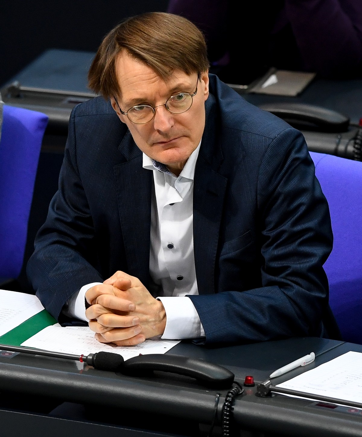 epa08132700 Karl Lauterbach of SPD attends a session of the German parliament 'Bundestag' in Berlin, Germany, 16 January 2020. Members of Bundestag debate and vote on new organ donation rule ...