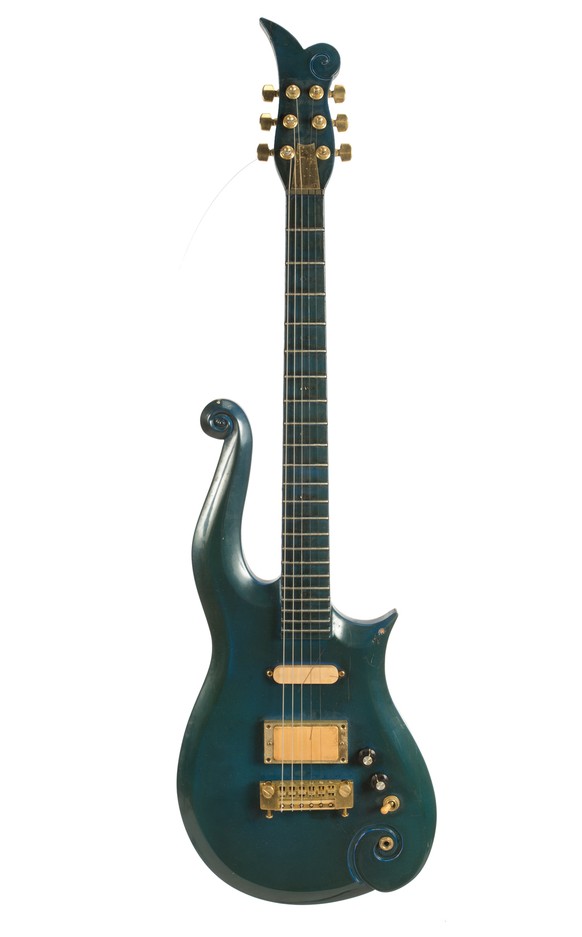 An undated photo provided by Julien’s Auctions shows Prince&#039;s teal blue Cloud guitar. Julien&#039;s Live auction house, based in Los Angeles, says the guitar that Prince used in the late 1980s an ...