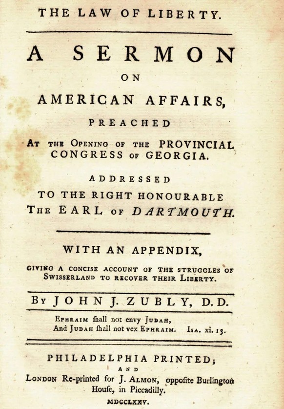 Zublys Law of Liberty wurde 1775 gedruckt.
https://archive.org/details/wsb3f20_images/wsb3f20/page/n1/mode/2up