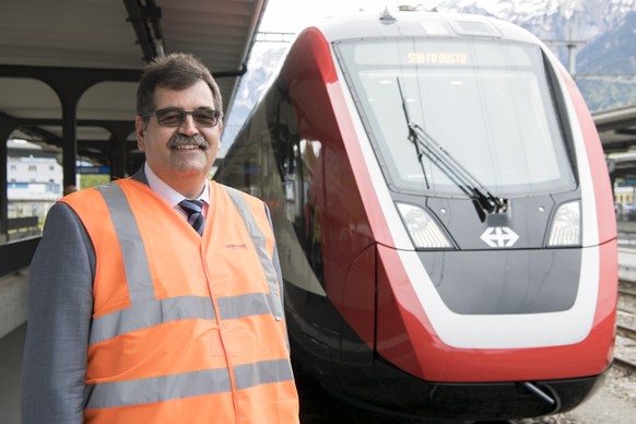 Stephane Wettstein, CEO Bombardier Schweiz, waehrend einer Typentestfahrt im neuen Doppelstockzug der SBB &quot;FV Dosto&quot; zwischen Bern und Interlaken, am Donnerstag, 11. Mai 2017. (KEYSTONE/Anth ...