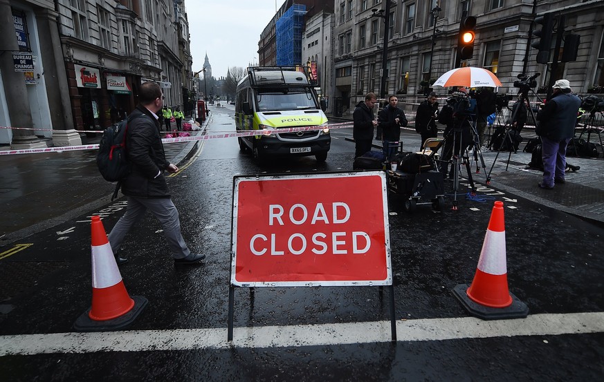 epa05865154 A locked down Whitehall in central London, Britain 23 March 2017. London is waking up following the terror attack that saw 5 people killed and scores seriously injured. Scotland Yard said  ...