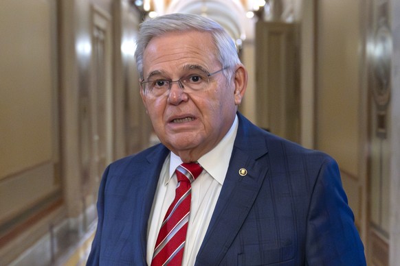 FILE - Sen. Bob Menendez, D-N.J., departs the Senate floor in the Capitol, Sept. 28, 2023, in Washington. Menendez will not seek reelection to a fourth term in the Senate as he faces federal corruptio ...