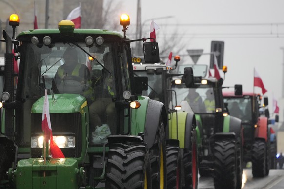 Farmers driving in a heavy-duty tractor into the western city of Poznan as part of a nationwide farmer protest against European Union&#039;s agrarian policy and imports of cheap Ukraine produce, which ...
