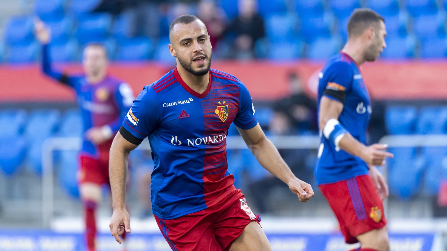 Basels Arthur Cabral jubelt nach dem 2:0 im Fussball Meisterschaftsspiel der Super League zwischen dem FC Basel 1893 und dem FC Lugano im Stadion St. Jakob-Park in Basel, am Sonntag, 24. Oktober 2021. ...