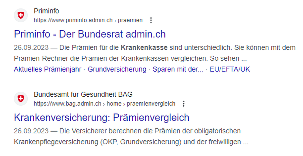 So erscheinen Websites des Bundes in der Google-Suche.