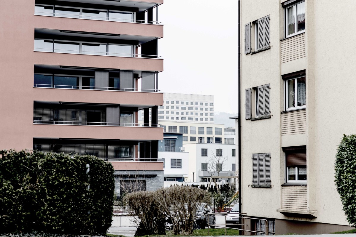 Badenerstrasse street, Schlieren, Switzerland, pictured on April 4, 2013. Agglomerations shape the Swiss landscape. It is a conglomerate coexistence of big and small, old and new, esthetic and functio ...